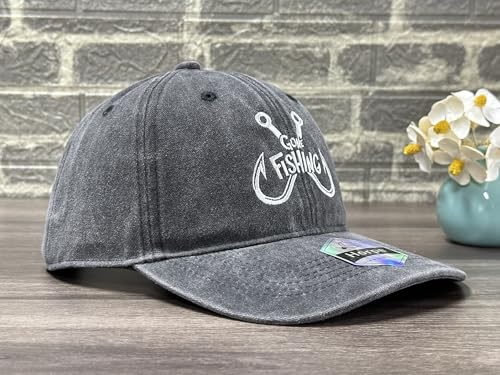Fishing Baseball Cap for Men Women, Adjustable Embroidered Hat | Fishing Gear, Outdoor Adventure Design, Precision Embroidery Craft, One Size Adjustable Fit - color: Fishing Hook (Washed Black)
