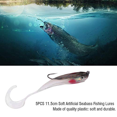 Soft Fishing Lures, 5Pcs Artificial Soft Baits Jig Head Soft Swimbaits with Hook for Saltwater/Freshwater Fishing - color: SO050-5