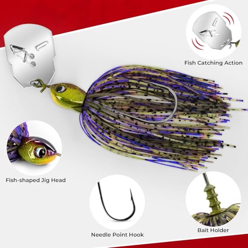MadBite by KastKing Bladed Jig Fishing Lures, Multi-Color Kits, Irresistible Vibrating Action, Sticky-Sharp Heavy-Wire Needle Point Hooks, Popular 3/8 oz and 1/2 oz Sizes, Includes Storage Box - color: A2: 5 Pack (1/2oz) - Clear Water & Muddy Water