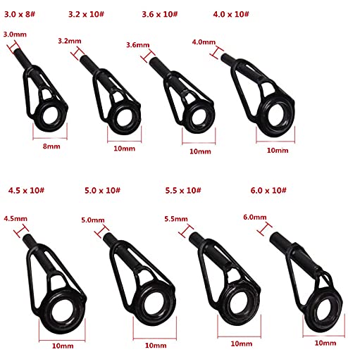 8pcs Fishing Rod Tip Repair Kit Rod Top Tips Replacement Fishing Rod Tips Stainless Steel Ceramic Ring Guide Tips - color: Black Large Fishing Rod Tips