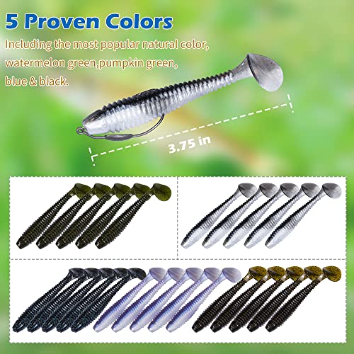 5/6Pcs Pre-Rigged Soft Plastic Lures, Paddle Tail Swimbait, Jig Heads for Bass, Walleye, Pike, Trout, Redfish Fishing - color: Model G