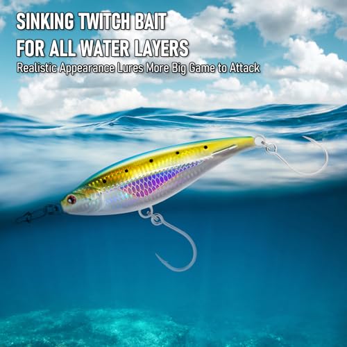 Alwonder High Speed Trolling Lures Saltwater Fishing Lures 6"/3oz Sinking Twitch Bait 7/0 Hook Deep Diving Jerkbait Fishing Plug Offshore Lure for Tuna Striper Mackerel - color: Chrome Sardine