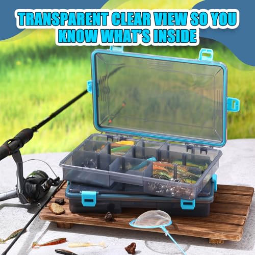 Wonderjune 6 Pack Fishing Tackle Boxes Waterproof 3600 and 3700 Tackle Trays with Removable Dividers Plastic Storage Organizer Bait Vault Camouflage Box for Freshwater Saltwater (Blue,3600) - color: Blue, size: 3600