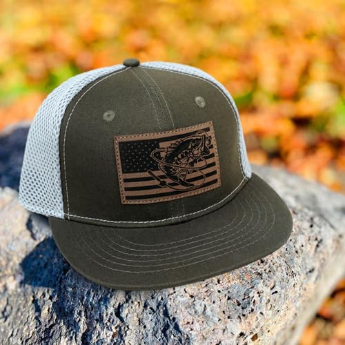 Fishing Gifts for Men - Snapback & Trucker Hats - American Flag Outdoor Fishing Hat - color: 10.olive Flatbrim (Bassflag)