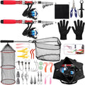 51 Pcs Fishing Rods Combo 6.89ft Telescopic Freshwater Pole Set with Plier Lip Gripper Lures Carrier Bag Pre Loaded Spinning Reel with Freshwater Rod Reel Kit Father Men Gift - color: Red