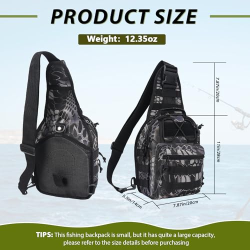 Fishing Backpack Small Fishing Tackle Storage Bag with 3 Methods of Carrying Large Capacity Sling Backpack for Outdoor Hiking Travel Hunting (Pythonskin Black) - color: Pythonskin Black