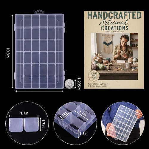 OUTUXED 8 Pack 36 Grids Clear Plastic Storage Boxes with Adjustable Dividers, Beads Storage Containers, Jewelry and DIY Crafts Organization, Screw & Hardware Sorting with 10 Label Stickers - color: 8 Pack