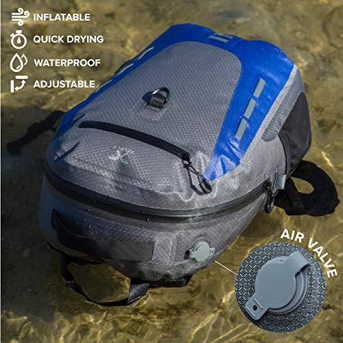 Xelfly Submersipack Waterproof Backpack - Submersible, Inflatable, Floating TPU Coated Durable Nylon Dry Bag with Airtight Zipper for Kayak, Fishing, Boating, Hiking, Paddle Board (Deep Blue, 25L) - color: Deep Blue