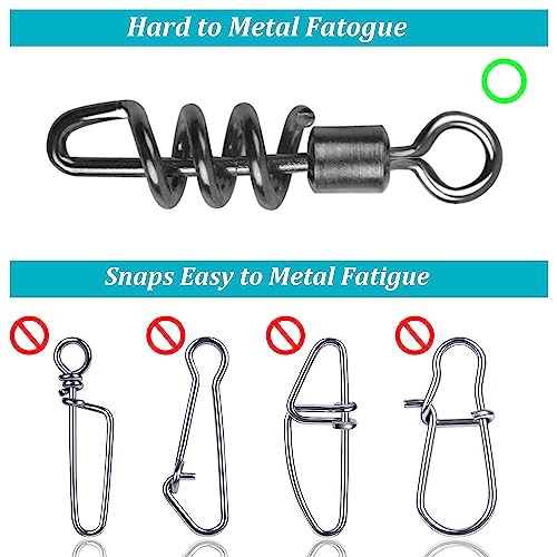 AGOOL Fishing Swivels Snaps Barrel Swivels Corkscrew Snaps Swivels Fishing Tackle Stainless Steel Saltwater Freshwater Fishing Leader Lure jigs Line Connector - size: 1/0 - 40pcs