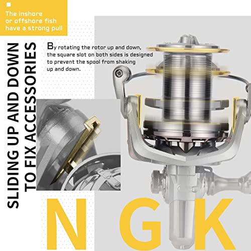 HAUT TON Spinning Reel 8000/9000/10000/12000/14000,6+1BB Metal Surf Fishing Reels,4.8:1 Gear Ratio 55lbs Drag Heavy Long Casting Inshore Saltwater Monster Fish - size: 10000, style: Ht-ngk