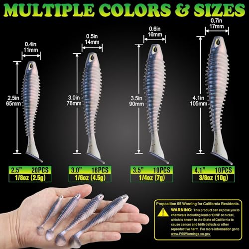 LUCKYFISHING Paddle Tail Swimbaits 10/16/20 PCS Fishing Lures Soft Plastic Lures for Trout Crappie Walleye Soft Baits for Bass Fishing Freshwater Saltwater 4.1/3.5/3/2.5 Inch - color: Blue Pearl, size: 3.5 inch-10pcs