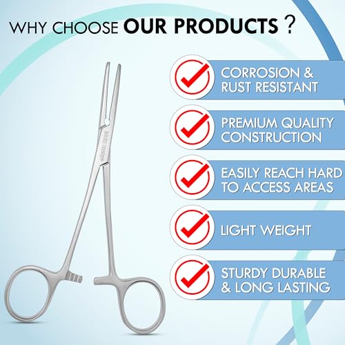 Hemostat Crile Forceps 5.5" Versatile Fishing Pliers Forceps, Stainless Steel, Multipurpose General Use Piercing Tweezer Long Serrated Jaws, Locking Mechanism, and Lightweight Design (1, Straight) - size: 1, Straight