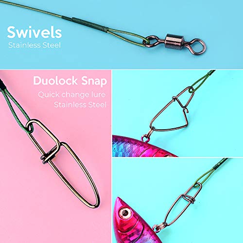 Fishing Leaders, Fish Line Stainless Steel Wire with Swivels Snap Connect Fishing Gear and Equipment Tackle Kit, for Lures Bait Rig Or Hooks, Fishing Gift - color: 50LB 60PCS Green