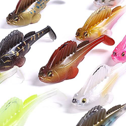 Weedless Soft Plastic Fishing Lures for Bass Trout - Paddle Tail Swimbaits With Hidden Pre-Rigged Sharp Hooks for Freshwater Saltwater - 5pcs Kit With Box - color: B:2.75in/0.5oz/5pcs