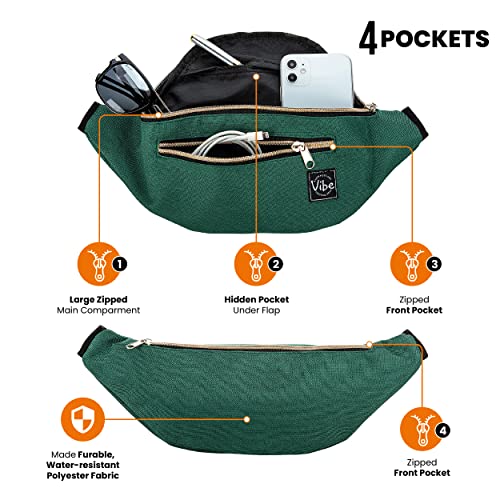 Vibe Festival Gear Rave Fanny Pack for Women Men – Festival, 4 Pockets, Adjustable Strap, Cute Waist Bag, Crossbody Belt Bag, Hiking, Running, Cycling - color: Green, size: Fits Most