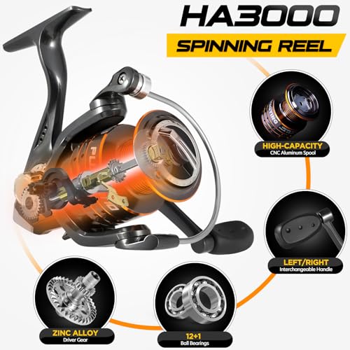 PLUSINNO Fishing Rod and Reel Combos, Bronze Warrior Toray IM6 Carbon Matrix Telescopic Fishing Rod Pole, 12 +1 Shielded Bearings Stainless Steel BB Spinning Reel, Travel Freshwater Fishing Gear - color: Full Kit with Carrier Case, size: 1.98M / 6.49FT