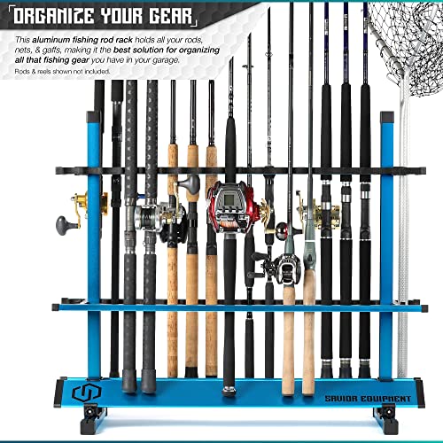 Savior Equipment Fishing Rod Rack Holder Organizer, 24-48 Slots to Hold Fresh Salt Water Spinning Rods & Reel Combo, Lightweight Aluminum Vertical Fish Pole Garage Storage Ground Display Stand - color: Ocean Blue, size: 36-Slots