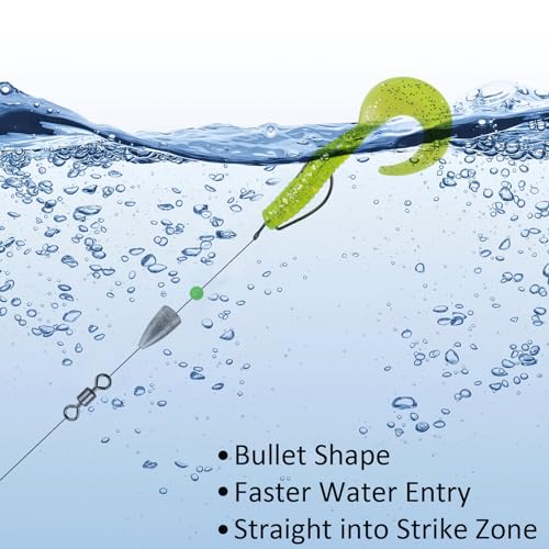 Fishing Weights 30pcs Bullet Sinkers Worm Weights for Bass Fishing Carolina Rig Texas Rig Slip Sinker Sliding Weights Lead Fishing Weights Saltwater Freshwater - style: 3/8oz-30pcs