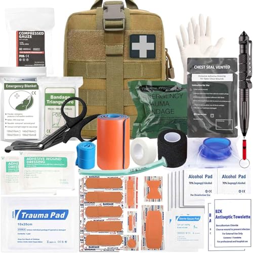 Ifak Trauma Kit, 74 Piece Upgrade Tactical First Aid Supplies, Molle Ifak Pouch Rip Away Refill Supplies for Survival Camping Hiking Travel - color: Tan