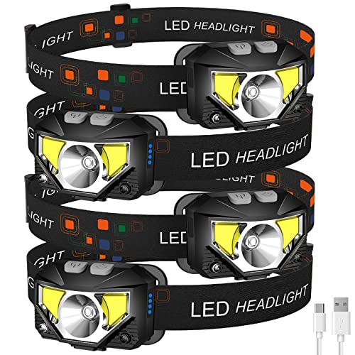 LHKNL Headlamp Flashlight,4-Pack Lumen Ultra Bright LED Rechargeable Headlight with White Red Light,Waterproof Motion Sensor Head Lamp,8 Mode for Outdoor Camping Running Cycling Fishing - color: Black Grey, size: 4 Packs