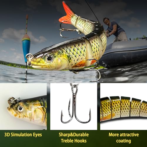 Multi Jointed Swimbait Saltwater Fishing Lures with Sharp Treble Hooks, Bass Fishing Lures Walleye Trout, Lifelike Slow Sinking Fish Bait Lures Kit Freshwater - color: 6 Colors-Mixed