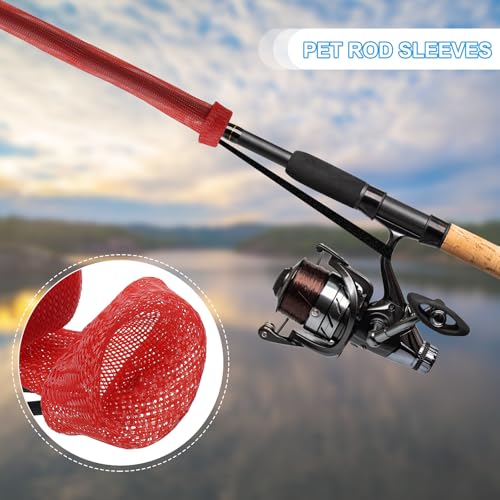 PATIKIL Rod Sock, Fishing Rod Sleeve Cover Braided Mesh Pole Protector Gloves Fishing Tools Flat End for Spinning Fishing Rod Fly Rod Ice Rod Casting Rod - color: Red, size: 75 Inch