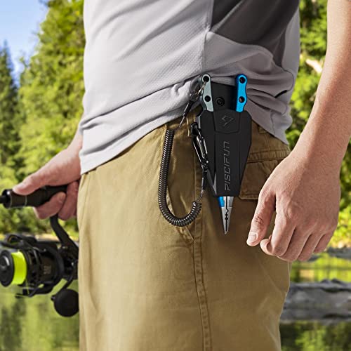Piscifun Saltwater Fishing Pliers, Aluminum, Split Ring, Braid Cutter | Hook remover, tungsten carbide blade, spring-loaded jaws, ergonomic grip, sheath and lanyard - color: Blue, style: Nylon Sheath