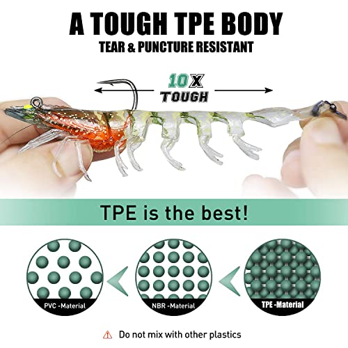 TRUSCEND Duramax Pre-Rigged Fishing Lures with BKK Jig Hooks, 10X Tear-Resistant TPE Soft Swimbaits for Bass Striper Trout Crappie Walleye Grouper, Lifelike Fishing Baits for Saltwater and Freshwater - color: A3-4.3"-0.75oz