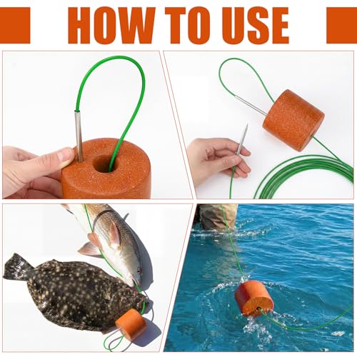 2 Pcs Fishing Stringer Heavy Duty with Float, Fish Stringer System, 15 ft 550lbs Fishing Holder with Metal Needle, Durable Rubber for Caught Fish Freshwater Saltwater Angling - color: Green