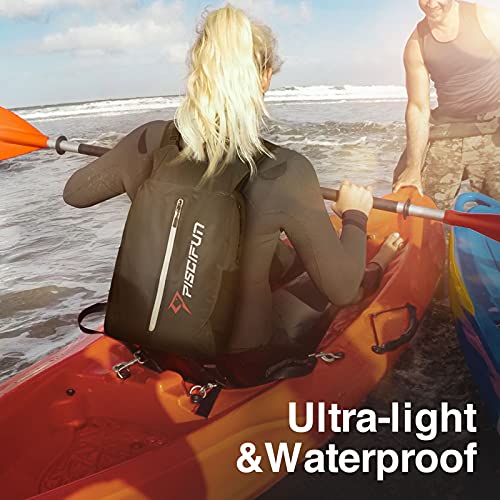 Piscifun Dry Bag Waterproof, Lightweight Dry Backpack Roll-Top Sealed with Waist Pouch and Phone Case Keeps Gear Dry Inside for Kayaking, Boating - color: Black, size: 20L
