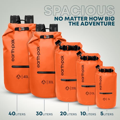 Earth Pak Waterproof Dry Bag with Zippered Pocket - Waterproof Dry Bag Backpack Keeps Gear Dry - color: Orange, size: 5L