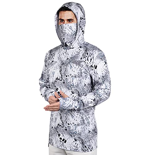 KastKing Men's Hoodie Shirt UPF 50 Long Sleeve Fishing Shirt UV Protection Shirt - color: J:silver Mist With Neck Gaiter, size: XX-Large
