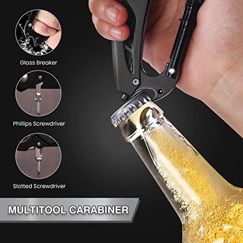 FUNBRO Multitool Carabiner with Pocket Knife, Stocking Stuffers Gifts for Men, EDC Carabiners with Folding Knives, Bottle Opener, Window Breaker and Screwdriver, Survival Gear for Camping Hiking - color: Black