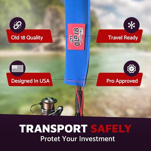 OLD18 Neoprene Fishing Rod Sleeve - Protective Rod Sock for Fishing Poles 6'-8' - Hook-Resistant Fishing Rod Case for Storage & Transport - Helps Keep Rods Afloat (Pack of 4)