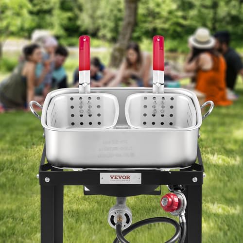 VEVOR 18 Qt Fish and Wing Fryer with Double Basket, Aluminum Propane Fish Fryer Kit, Outdoor Deep Fryer Seafood Pot with Thermometer and 58,000 BTUs Propane Burners, for Outdoor and Backyard Cooking - style: 18-qt