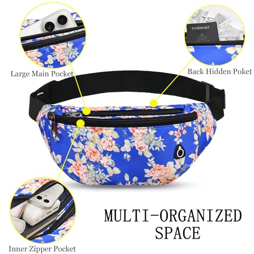 Fanny Pack for Women Men,Crossbody Fanny Pack Water Resistant Sports Waist Bag Pack, Belt Bag for Travel Hiking Running - color: 1pack-blueflower
