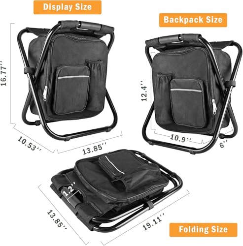 Kikerike Backpack Stool Cooler Chair Heavy Duty 300 LBS Max Load Portable Lightweight Folding Fishing Cooler for Camping Hunting Fishing - Black - color: Black