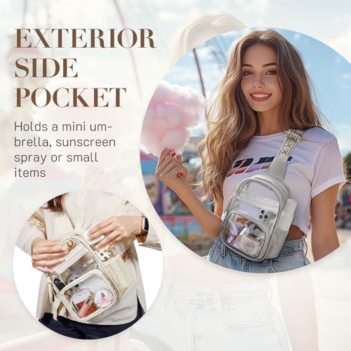 Missnine Clear Bag for Stadium Events Clear Sling Bag Fanny Pack Crossbody Purse for Sport Concert with Side Mesh Pocket - color: H-grey[side Pocket]