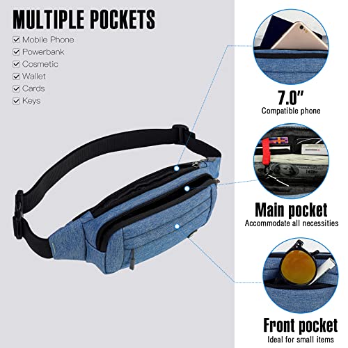 WATERFLY Fanny Pack Waist Bag: Small Hip Pouch Bum Bag Fannie Pack Phanny Fannypack Waistpack Bumbag Beltbag Sport Slim Fashionable for Jogging Hiking Hiker Woman Man - color: Blue