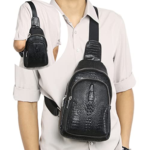 Vintage Leather Sling Bag Backpack for Men Crossbody Shoulder Chest DayPack Backpacks - color: #91black