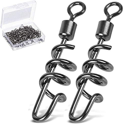 AMYSPORTS Fishing swivels Corkscrew snap swivels Fishing Tackle swivels Saltwater Freshwater Leader Lure jigs line Connector - size: Size1/0 (132lb) 50 pcs