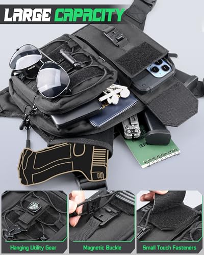 RXW Chest Bag for Men Women, Running Chest Pack Sport Chest Rigs Tactical Chest Pack Days Hikes Hiking Vest Carry - color: Black
