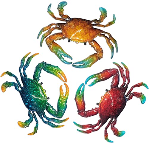 John's Studio Metal Crab Sea Wall Decor Outdoor Garden Hanging Art Sculptures Home Ocean Theme Decorations for Kitchen Bathroom and Pool - 3 PCS - color: Crab 3PCS