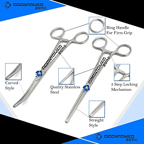 Premium Quality Ultimate Set of 6 Pcs Straight & Curved Hemostat Forceps Locking Clamps Stainless Steel Full Serrated Jaws for Better Grip-Ideal for Nurses, Fishing + More - color: Silver