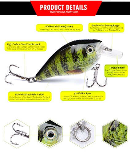 PROBEROS Crankbaits Set Fishing Lure Hard Baits Swimbaits Boat Ocean Topwater Lures Kit Fishing Tackle Hard Baits Set for Trout Bass Perch Fishing Topwater Lures Set - color: 407-0.44oz/3.0inch-6pcs