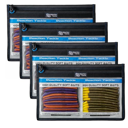 Reaction Tackle Clear Tackle Storage Bags, Water Resistant Zippered Paks for Bait, Lures, and Soft Plastics, Heavy Duty TPU with Reinforced Sides for Boats and Kayaks, 14x9 in, 4-Pack - size: 14x9 in, 4-Pack
