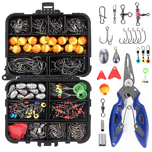 263pcs Fishing Accessories Set with Tackle Box Including Plier Jig Hooks Sinker Weight Swivels Snaps Sinker Slides - color: Orange