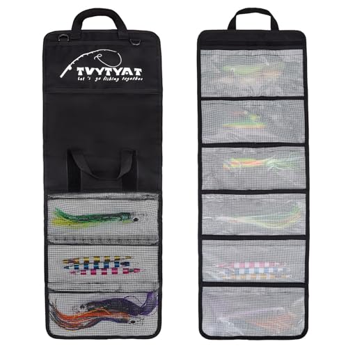 Lure Bag - 6 Pocket Waterproof Large Capacity PVC Heavy Duty Fishing Bag, Handheld and Crossbody Dual Mode Self-adhesive Closure for Trolling Saltwater Skirt Lures Soft Baits
