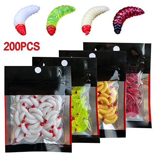 Eforcase 200PCS Bass Fishing Worms Lures, Soft Plastic Maggot Baits Bread Worm Fishing Lure, Fishing Bait Artificial Worms Fishing Lures Fake Maggots Bread Worm for Fishing and Prank Props