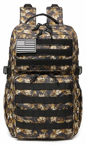 Wotony Military Tactical Backpack for Men Waterproof Daypack 3 Day Assault Pack Molle Bag with Water Bottle Holder - color: Yellow Maple Leaves, size: 30L